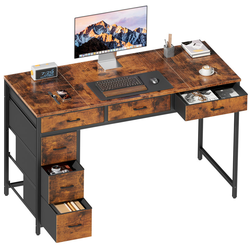 Metal Base Writing Desk, Brown, Black