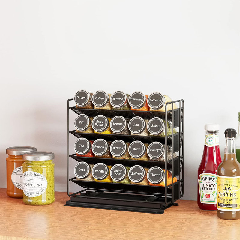 Étagère à épices escamotable avec 20 pots, organisateur d'armoire coulissant robuste, 801 étiquettes et marqueur à craie
