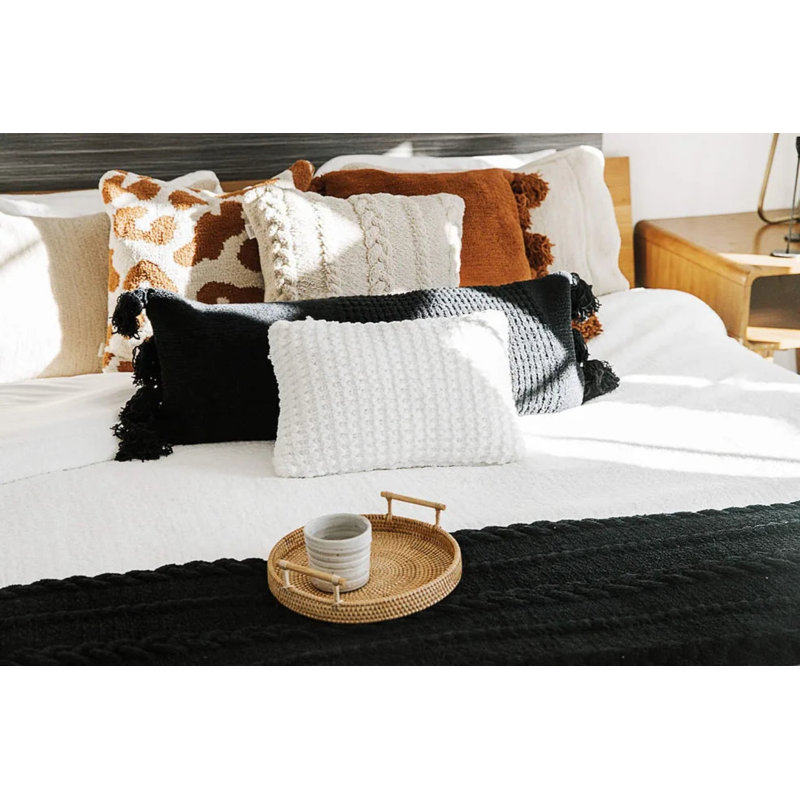 Braided Pom Lumbar Pillow Cover & Insert, Black