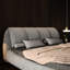 Lit de luxe tapissier grand avec revêtement anti-rayures, tissu gris et structure en bois stable-1379944498-1379944508