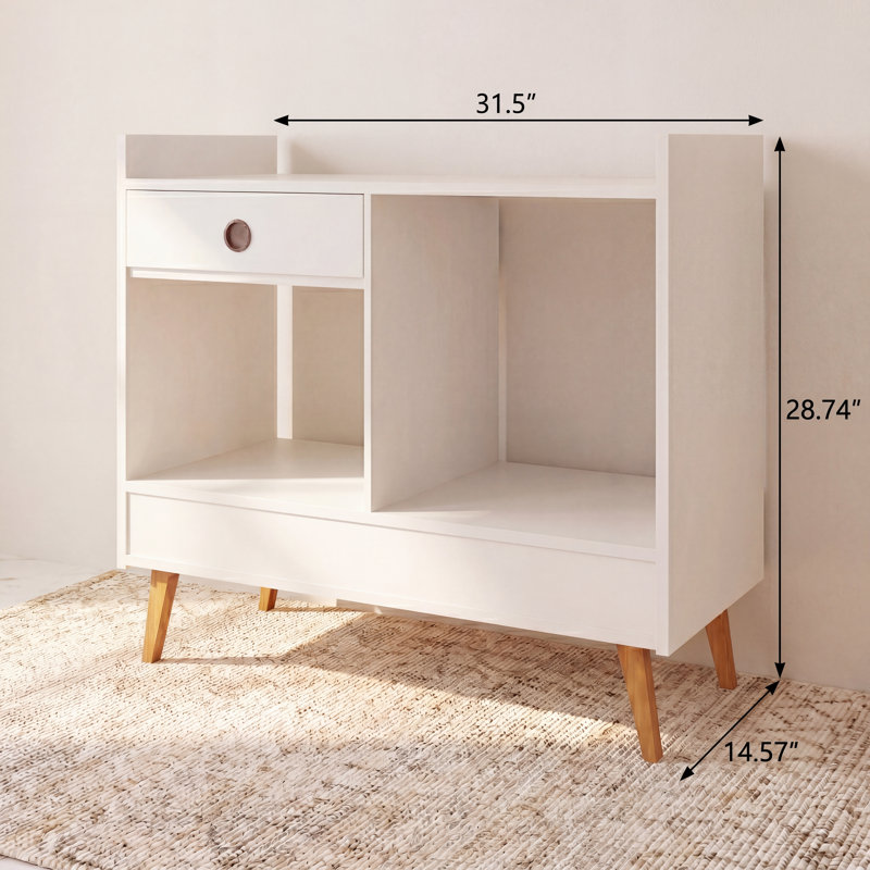 Boahaus Southampton Modern Home Bar Cabinet, Two Open Shelves, One Drawer, Compact for Small Spaces, White