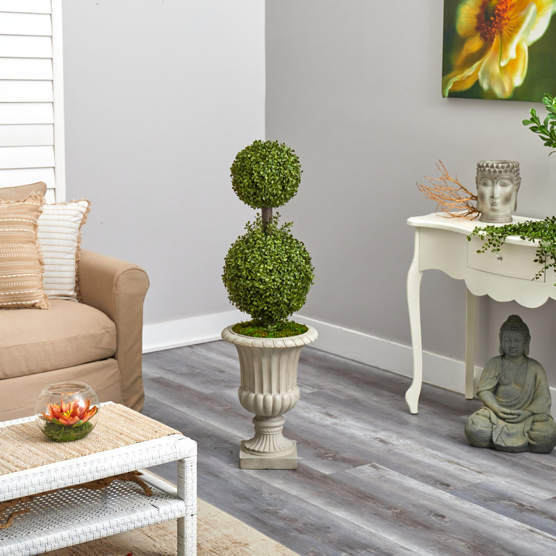 48'' Faux Boxwood Tree in Stone Urn