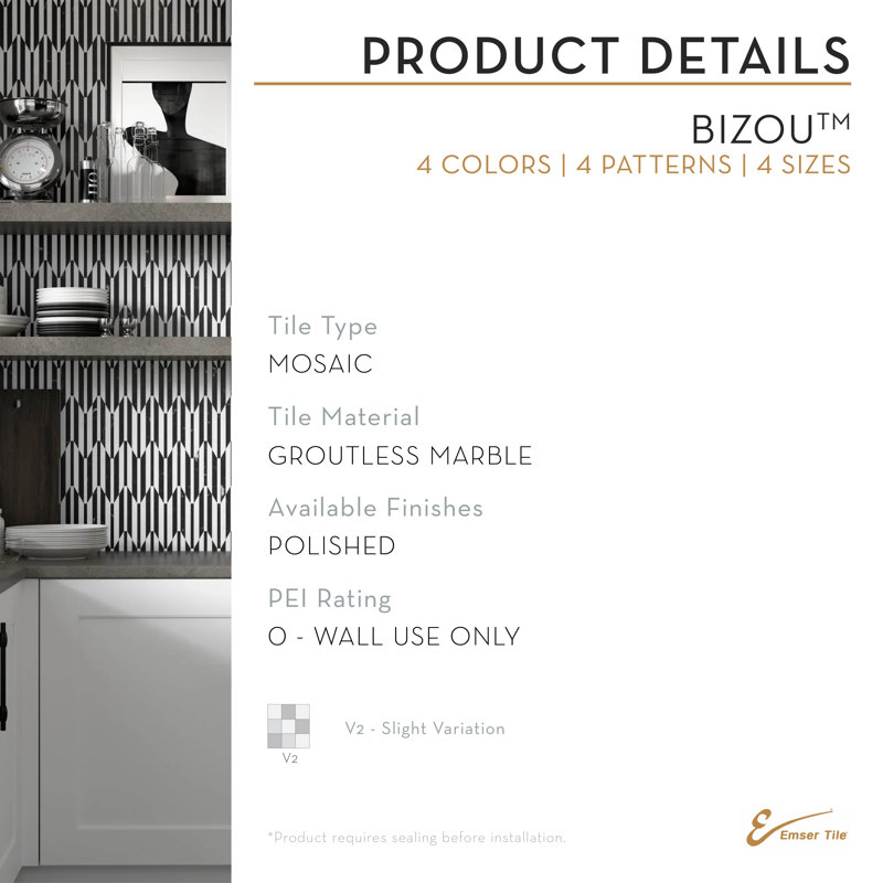 Bizou™ Damask 11" x 13" Natural Stone Random Mosaic Tile