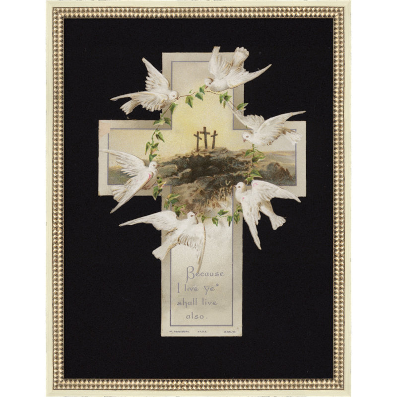 «Three Crosses On Calvary Hill» par German School, reproduction d'art sur toile encadrée