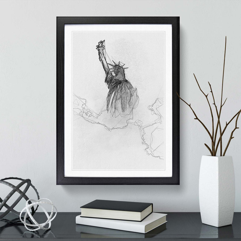 The Statue of Liberty in New York City in Abstract - Picture Frame Graphic Art Print, 91cm H x 60cm W x 2cm D, Black