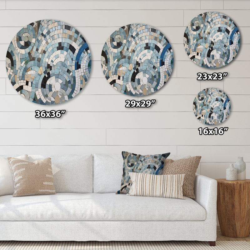 Mélange bohémien bleu et blanc - Art géométrique rond en métal, H 23 po x l 23 po