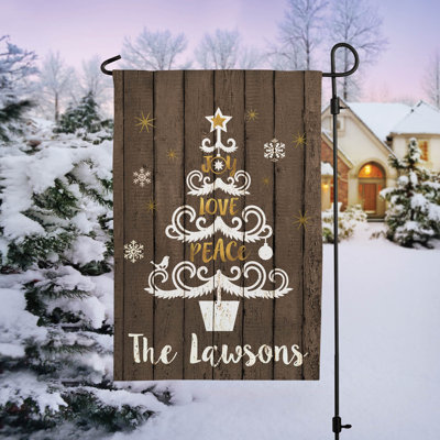Drapeau de jardin personnalisé en polyester 18 x 12 po Joy, Love, Peace Tree Dunnygarran