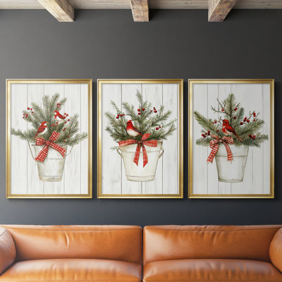 Christmas Holiday Art Lxxiv - Toile tendue avec châssis sur mesure - 3 pièces
