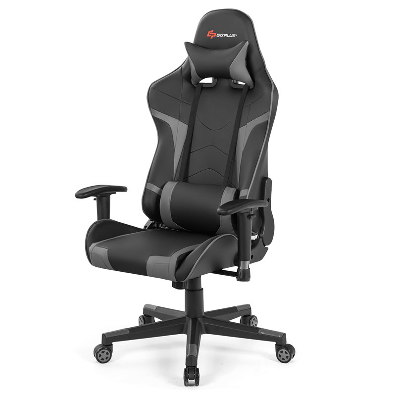 Ebern Designs Adjustable Reclining Ergonomic Swiveling PC & Racing Game Chair, Black/Gray
