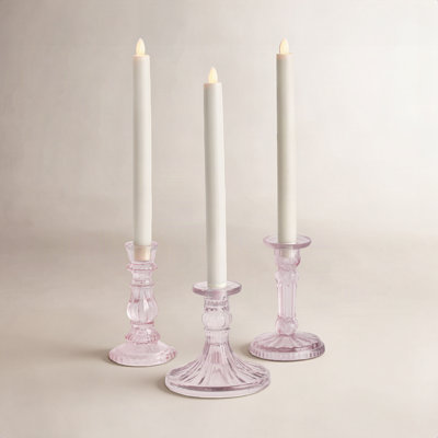 Porte-chandelles Florette en verre rose, ensemble de 3 petits
