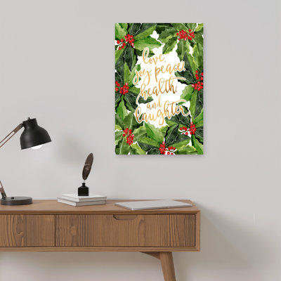 «Holly Holiday Wishes Abstract Contemporary Winter Landscape», reproduction d'art mural