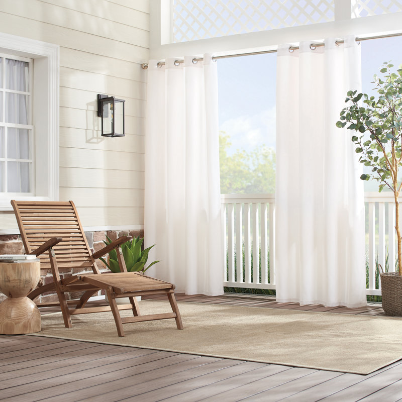 Outdoor Semi Sheer Curtain Single Panel, 52" W x 84" L, Ivory