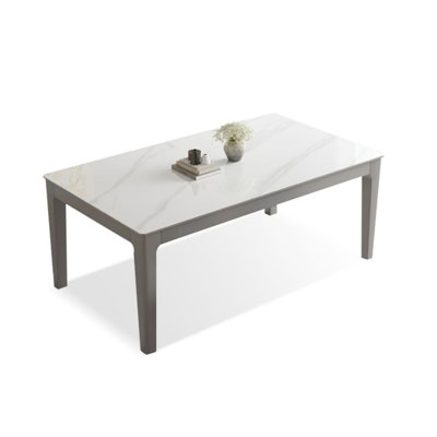 Table de salle à manger blanche et grise frittée rectangulaire et bois massif