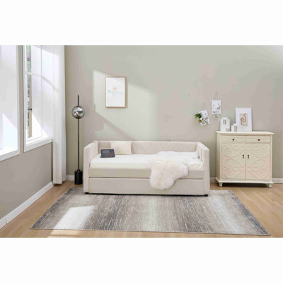 Velvet Daybed, Sturdy Wooden Bed Frame, Modern Diamond Grid Pull-Out Design For Bedroom, Living Room Furniture