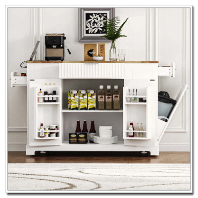 48.5" Fluted Kitchen Island with Tilt-Out Trash Can