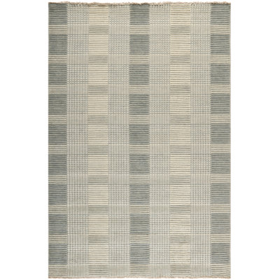 Tapis gris/ivoire en laine noué la à la main
