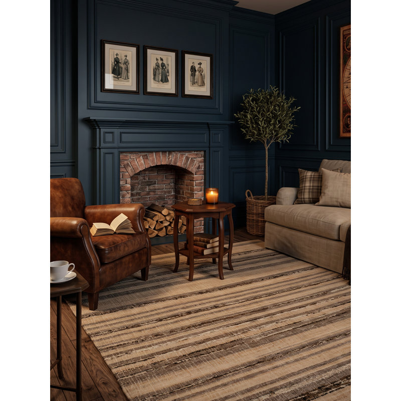 Aquila Striped Area Rug in Natural Black, Rectangle 5' x 8'