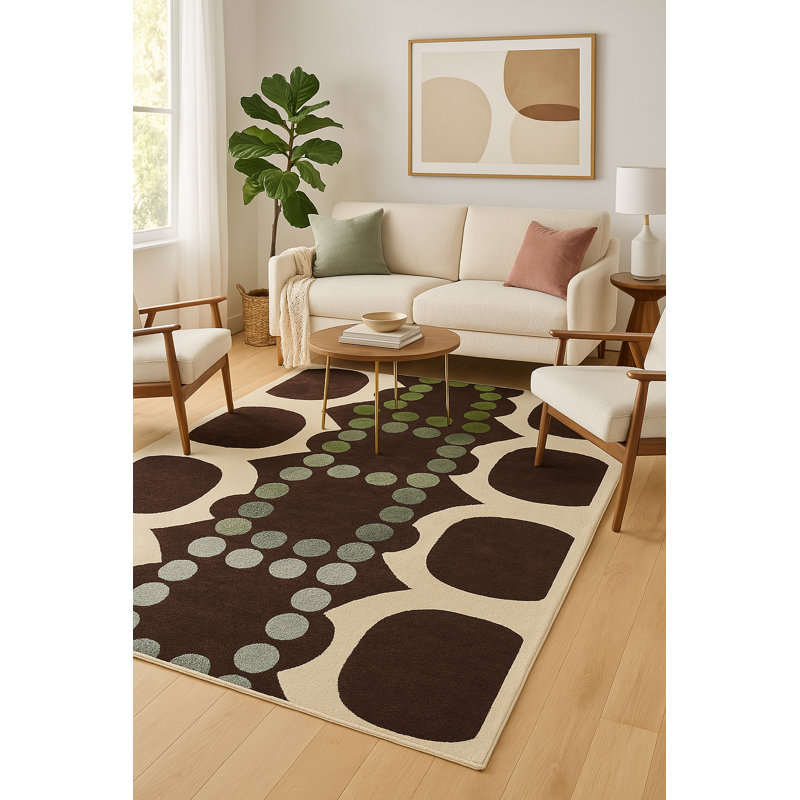 Avalisa Brown/White Area Rug, Rectangle 7'9" x 10'6", Blue/Brown/Cream/Green