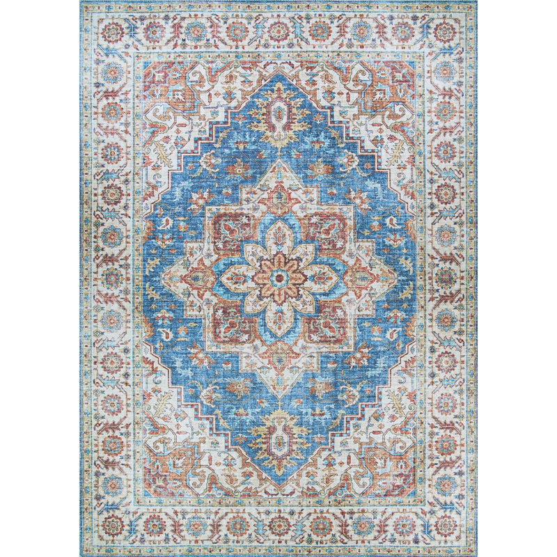 Tapis bleu marine antidérapant Hallsville, Rectangle 8 pi x 10 pi