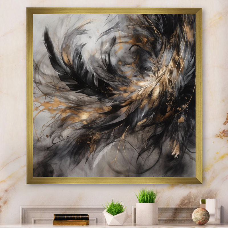 Patrickson, or et noir «Expressions of Freedom I» sur toile, Cadre doré, H 24 po x l 24 po