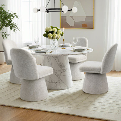 Upholstered Tweed Fabric Swivel Dining Chairs