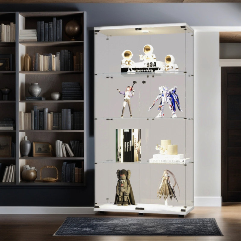Vitrine lumineuse à deux portes avec vitrine et 4 tablettes, Blanc