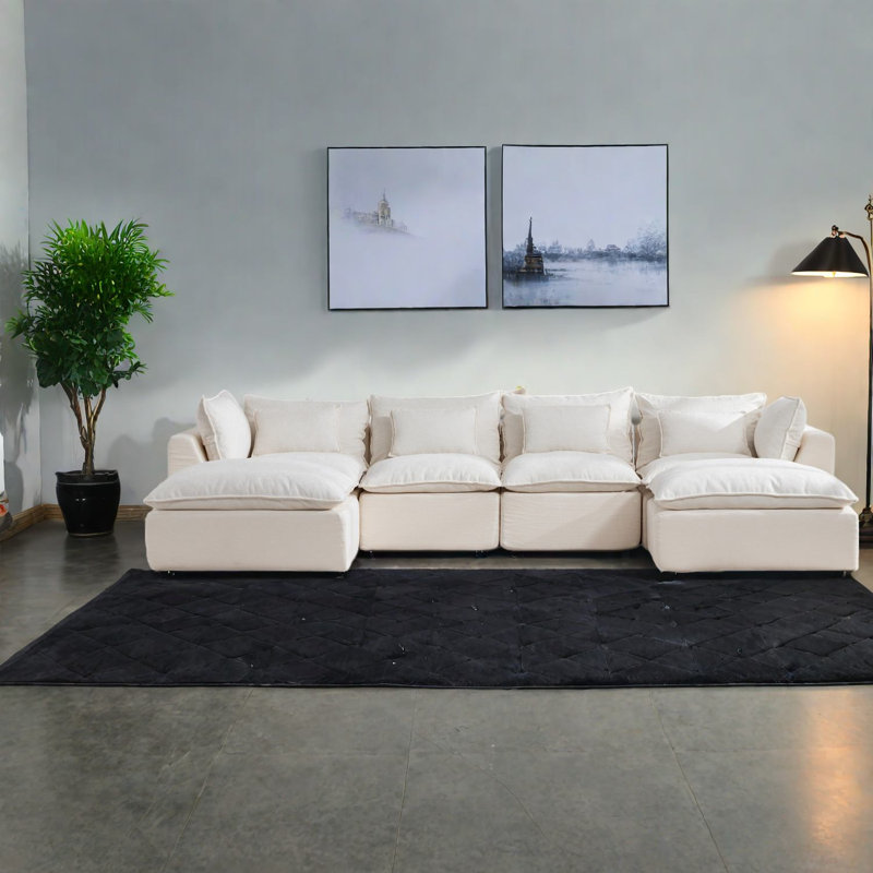 Canapés modulaires confortables en forme de nuage, velours blanc antique pour la vie moderne