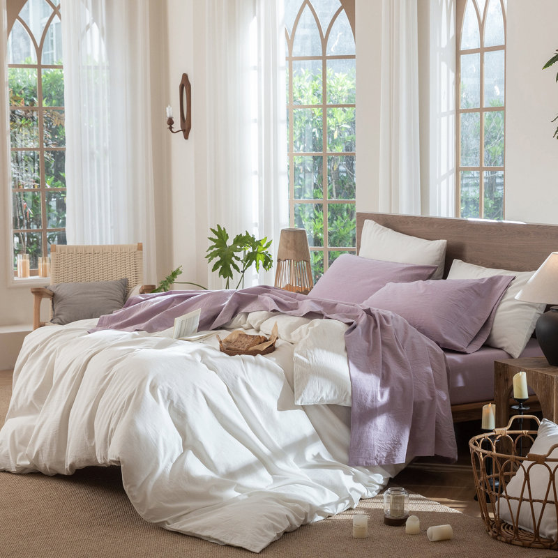 Ensemble de draps MooMee, Ensemble de draps pour grand lit avec 2 taies d'or, Light Purple