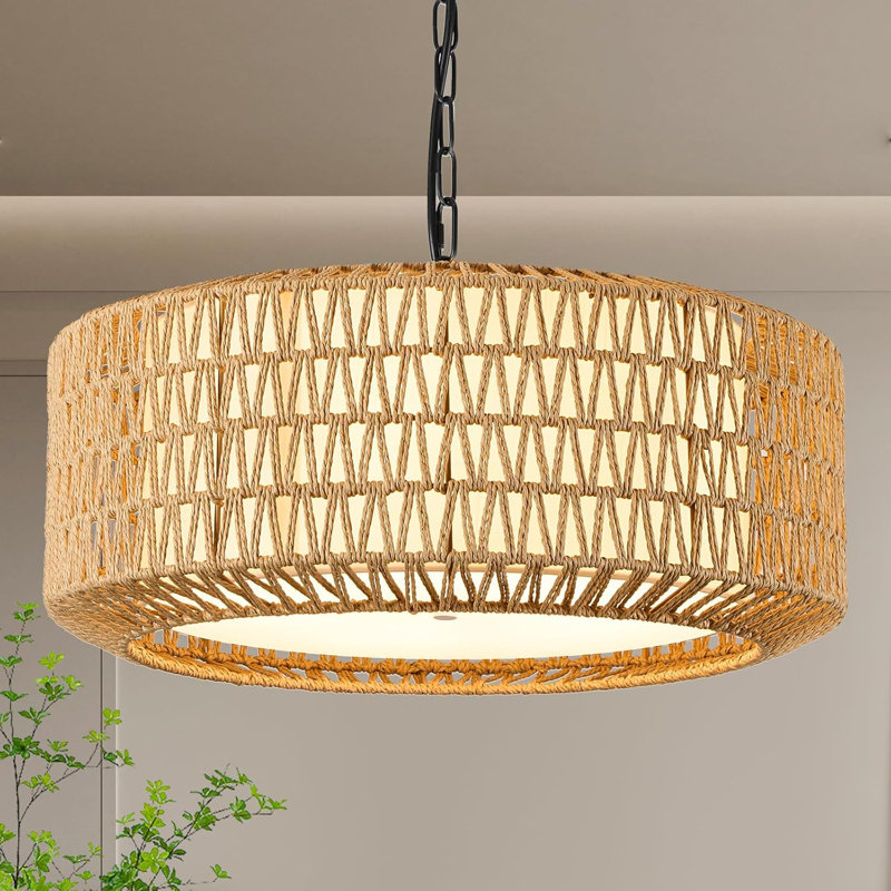 Luminaire suspendu en rotin tissé à la main Boho, H 79 po x l 18,9 po x P 18,9 po, Ampoule E27, 5 ampoules
