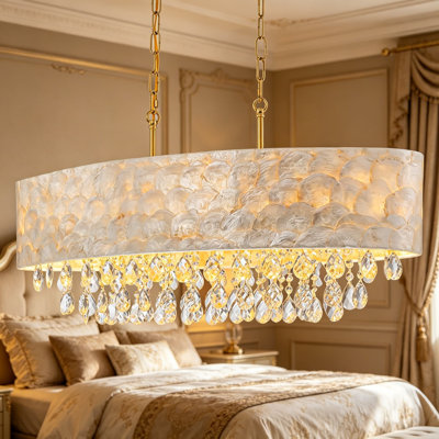 Lustre ovale 6 lumières en cristal de Capiz