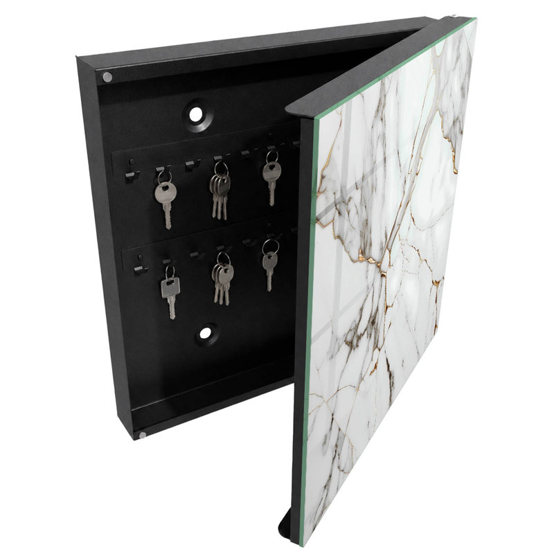 Key cabinet for wall, Opens to the left, 30x30x5, White, Veined marble classic elegance contrast, 