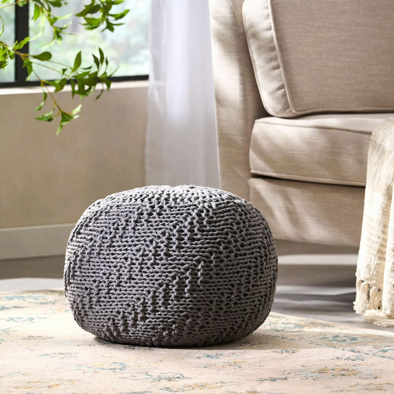 Pouf rond en fil de coton tricoté 20 X 20