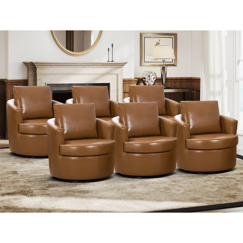 32.3'' Wide Modern Vegan Leather Upholstered Barrel Swivel Accent Chair with Curved Armrest and Removable Cushion and Removable Cushion (Set Of 6)