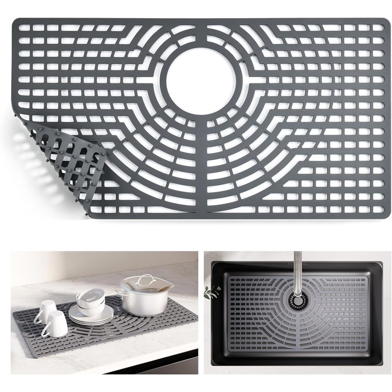Silicone Sink Protector 26“x14" Rear Drain Hole, Heat Resistant