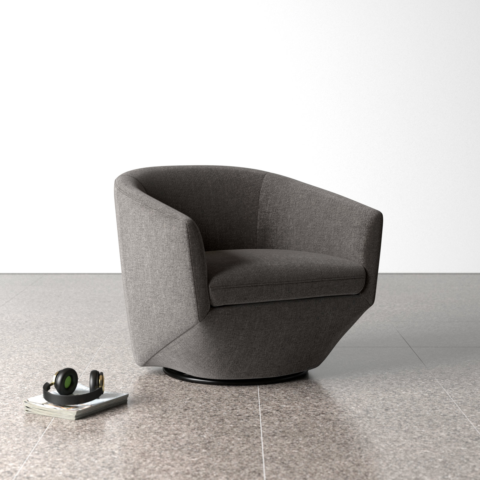 Elexi Upholstered Swivel Barrel Chair, Dark Grey
