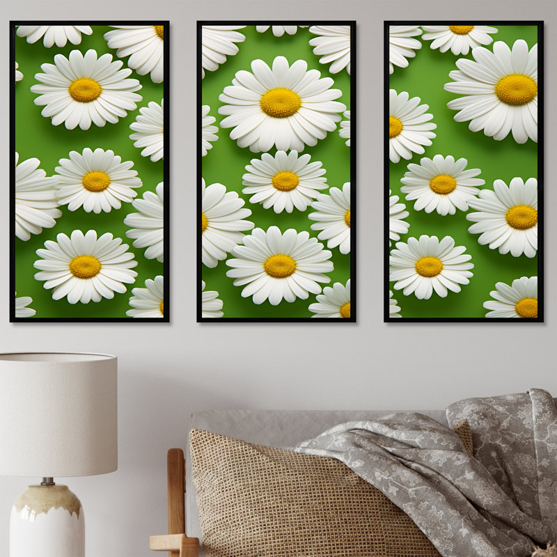 «Fields of White Daisy Florescence Dreams - Daisies», ensemble de reproduction d'art mural, Cadre flottant noir
