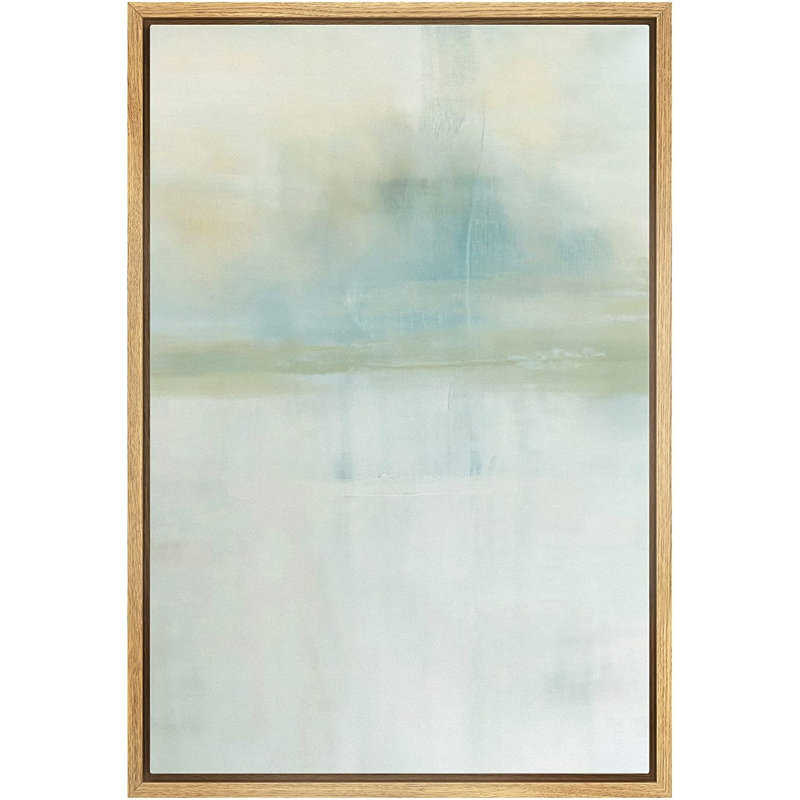 Teal and Gray Abstract Landscape Canvas Print with Natural Frame, 24"x36"