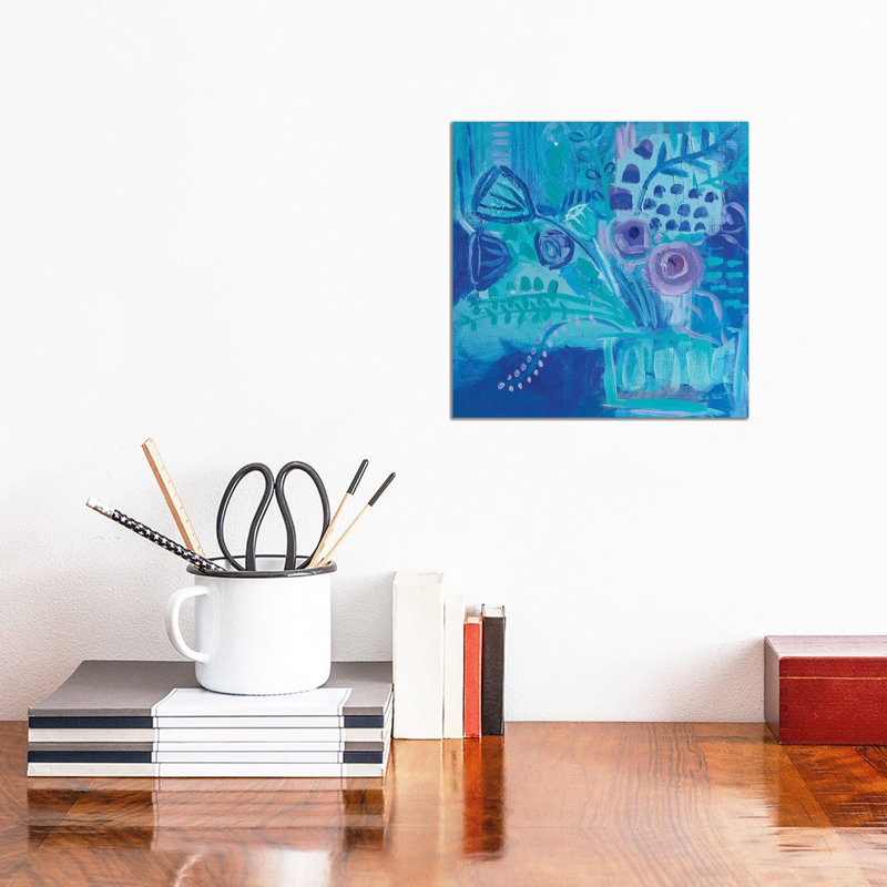 Blue Flora Abstract by Farida Zaman - Wrapped Canvas Painting, 30.48 cm H x 30.48 cm W