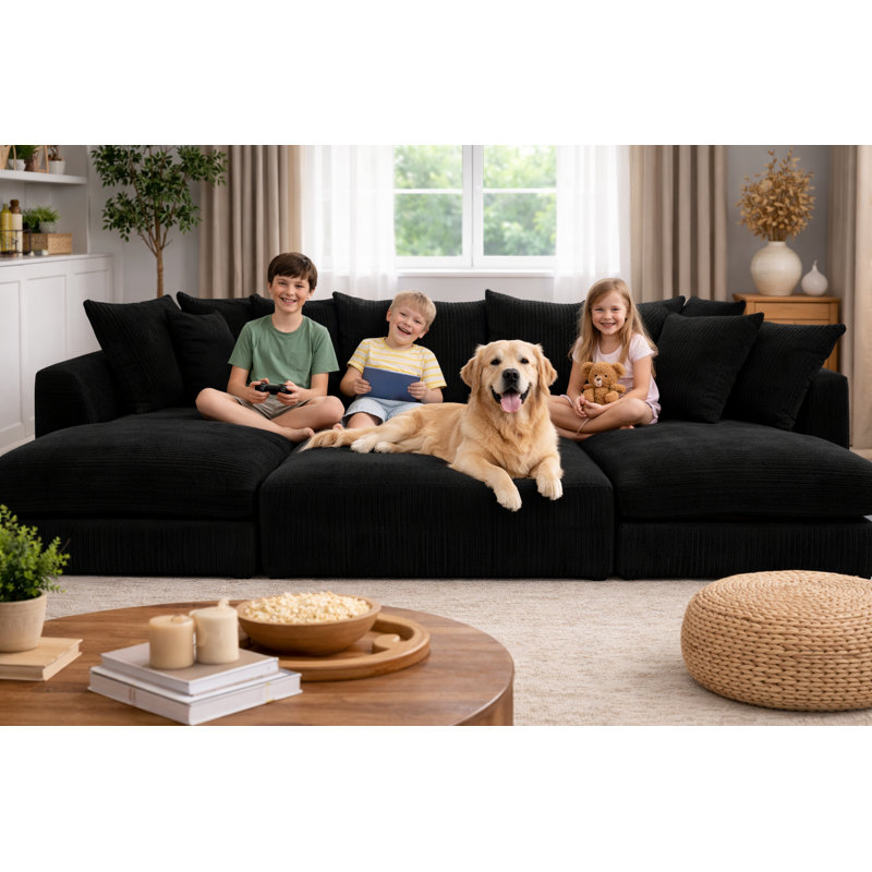7 Seater Corduroy Sofa Bed, Black
