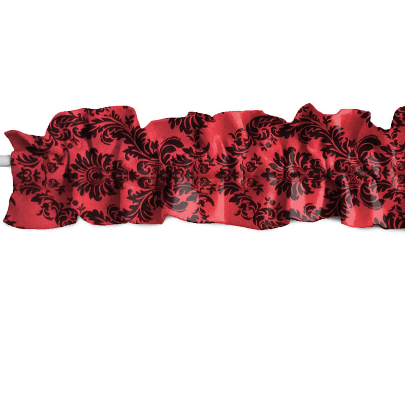 Cantonnière à damas, L 120 po x L 9 po, Noir / rouge