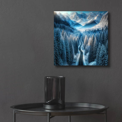  'Winter Road In Mountains' by Rey Klimt Acrylic Wall Art, 12" x 12"