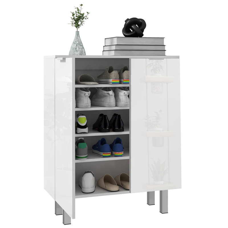 Armoire à chaussures, armoire de rangement à chaussures ultrabrillante, blanc