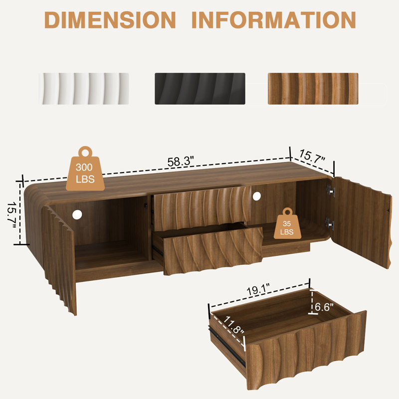 Entertainment Center Television Stand For 65'' Tv, Modern Tv Console, Brown