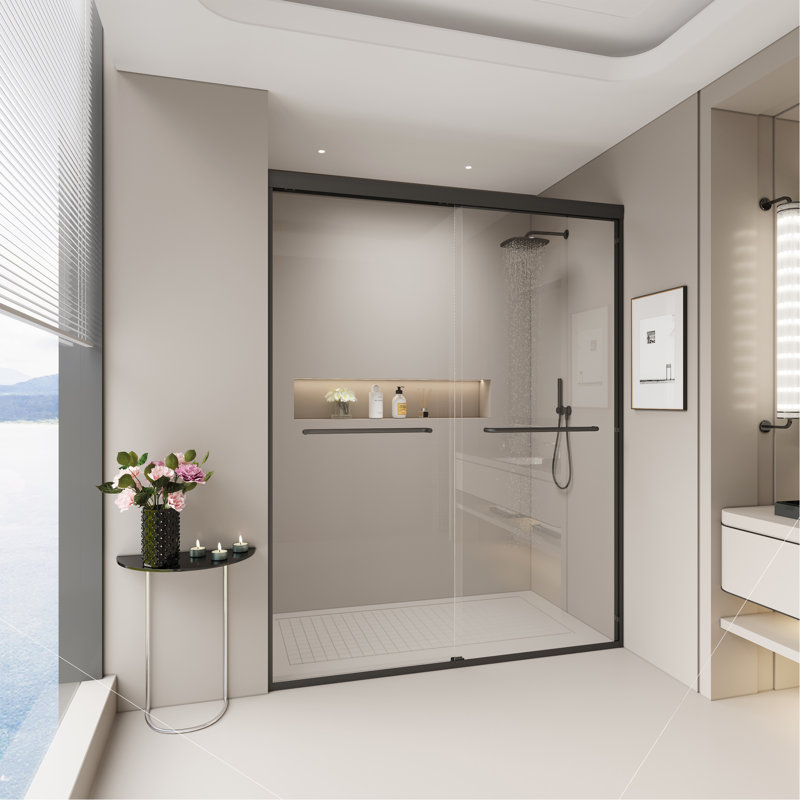 Stylish 44-48 In. W X 72 In. H Double Sliding Shower Door, Semi-Frameless Bypass Bathroom Sliding Door With 1/4" (6Mm) Tempered Glass For Walk-In Shower