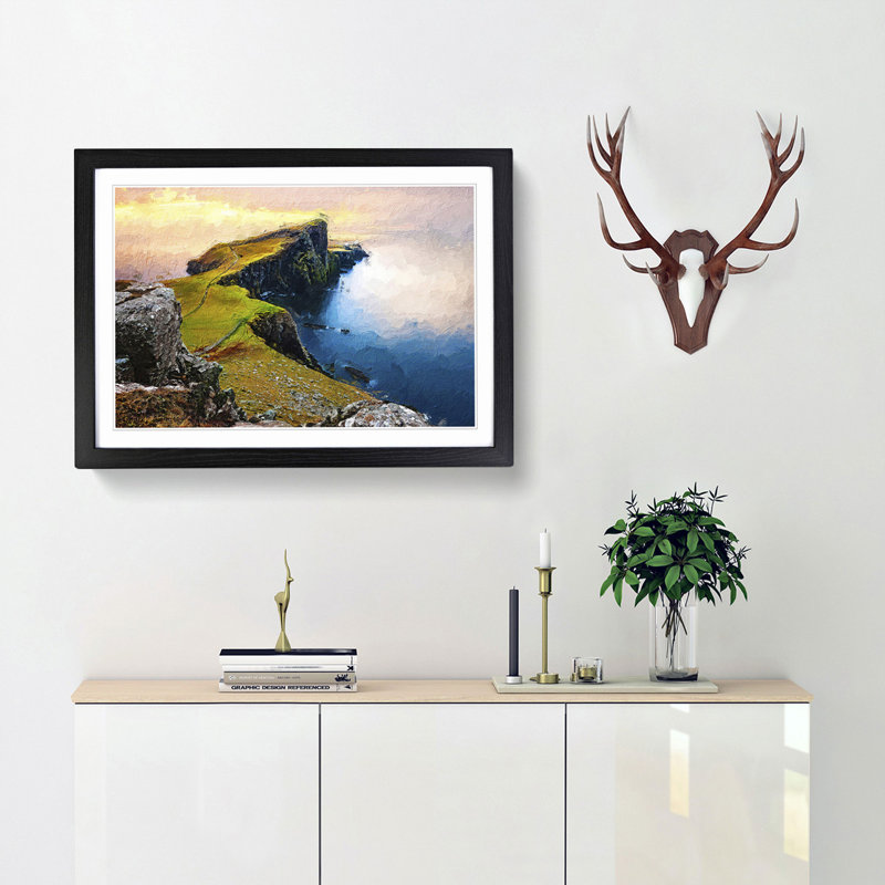 Lighthouse in the Isle of Skye in Abstract - Picture Frame Painting Print, Black Framed, 27cm H x 36cm W x 2cm D