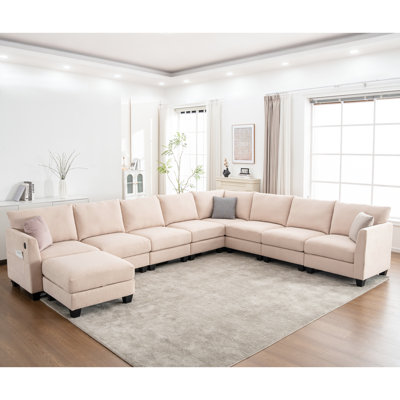 Amold 150'' U-shaped Modular Sectional Sofa, 8-seater Large Sectional Couch Sofa, Living Room Modular Cloud Couch With Ottoman
