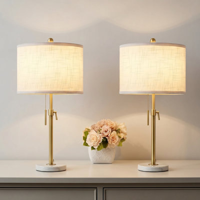 Adjustable Height Modern Table Lamps Set Of 2, 3-Way Dimmable LED Bulbs,  Fabric Shade