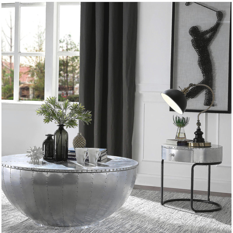 Table d'appoint en aluminium avec rangement noir