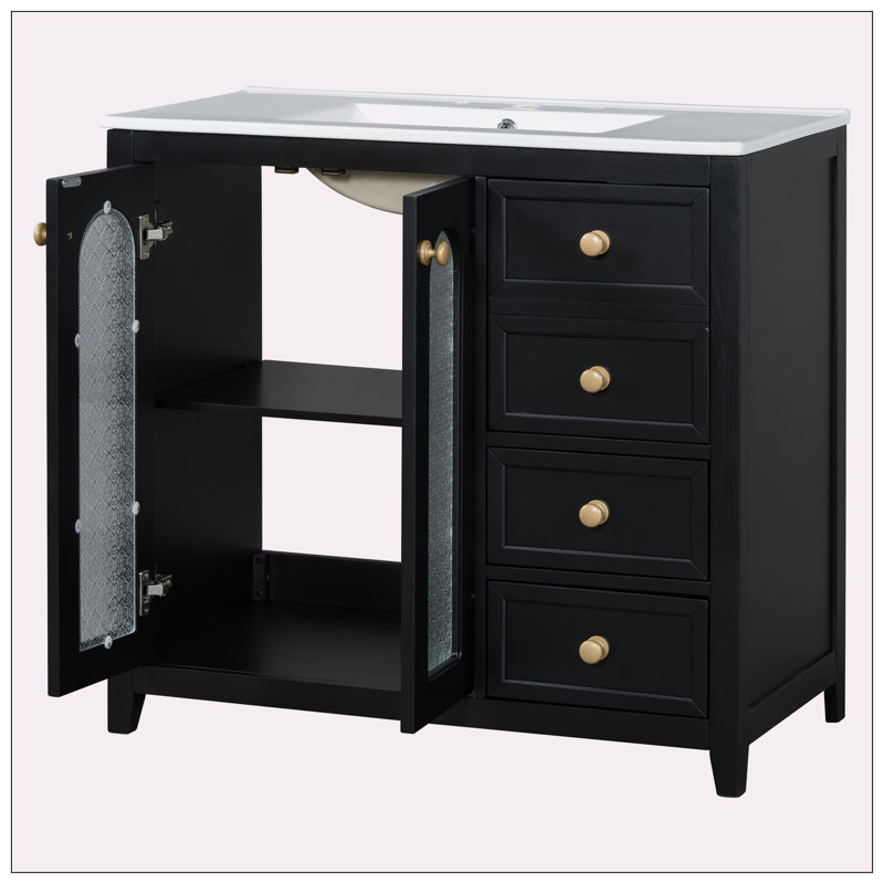 36" bathroom vanity with two soft close doors, Black