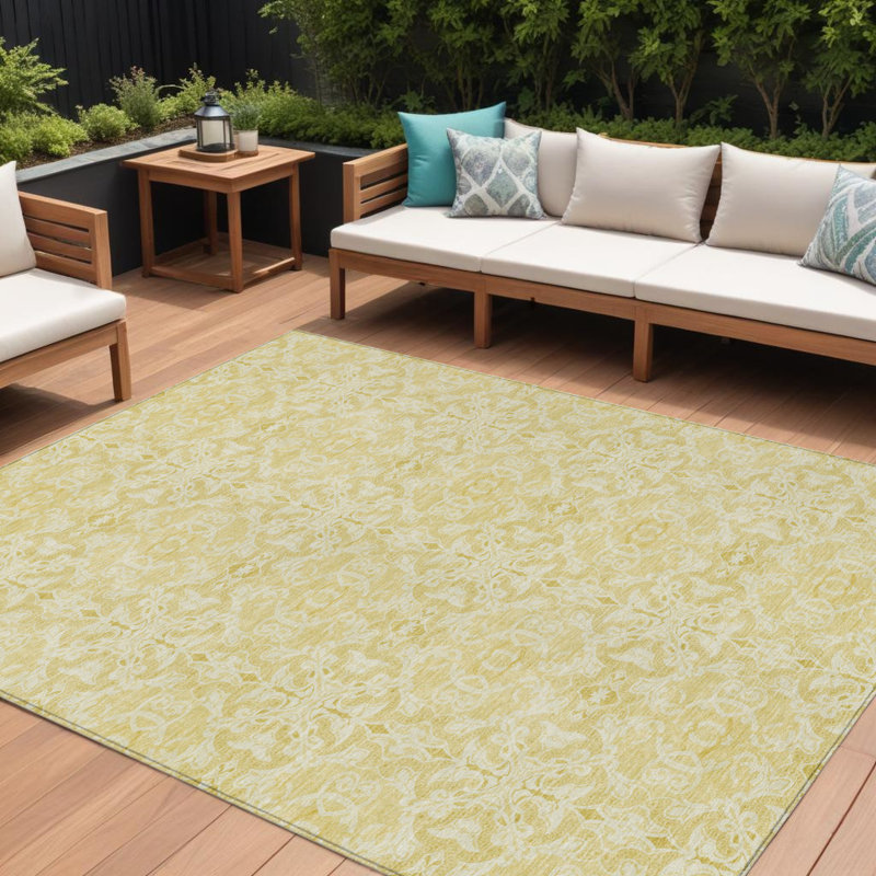 Tapis intérieur / extérieur 8 pi x 10 pi doré et ivoire lavable